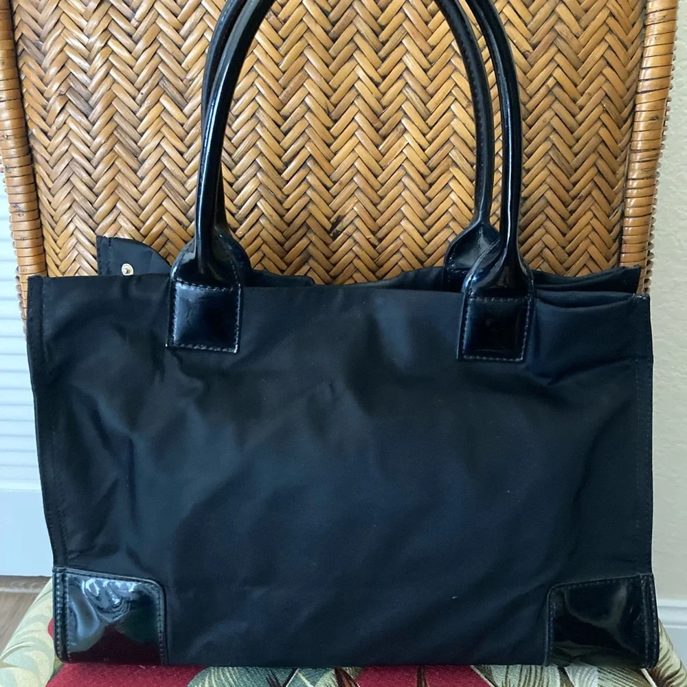 Tory Burch Ella Black Patent leather & Nylon Tote - Picture 4 of 10